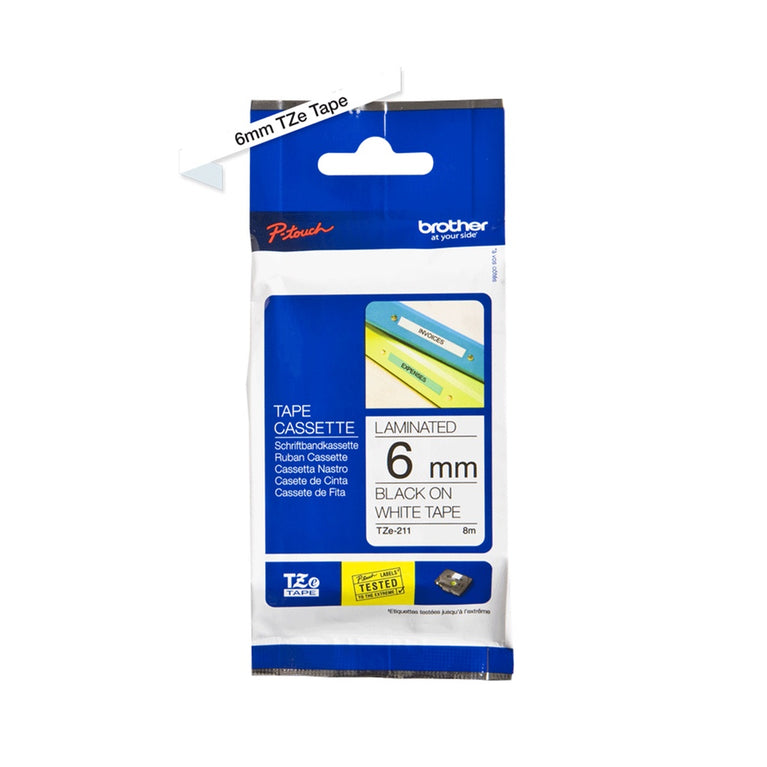 Brother TZe-211 Black on White 6mm Labelling Tape (100% Original)