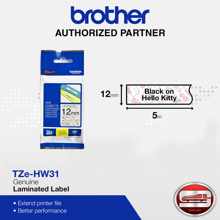 Brother TZe-HW31 Black on Hello Kitty Labelling Tape (100% Original)
