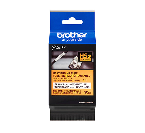 Brother HSe-211E Black on White 5.2mm Tape Cassette (100% Genuine)