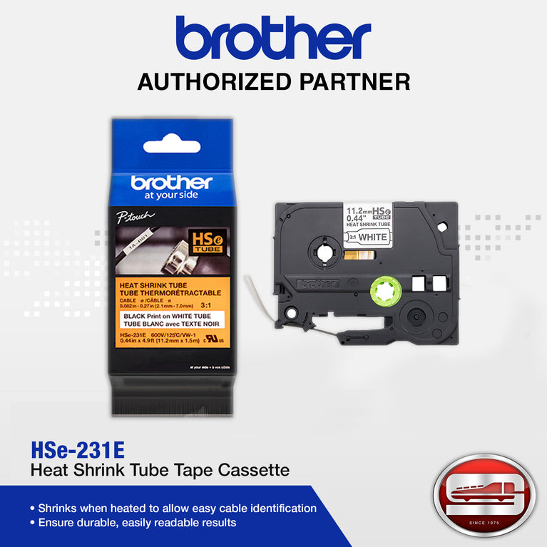 Brother HSe-231E Black on White 11.2mm Tape Cassette (100% Genuine)