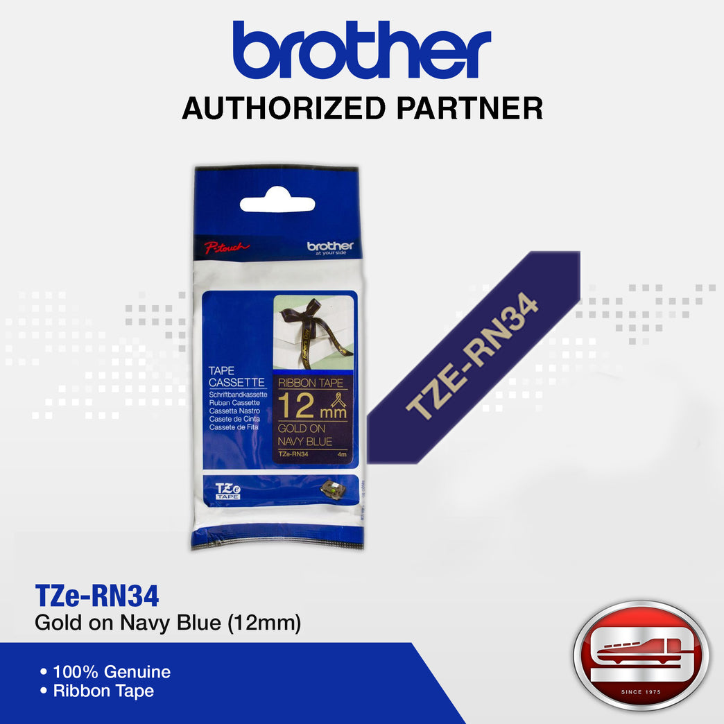 Brother TZe-RN34 Tape 12mm - Gold on Navy