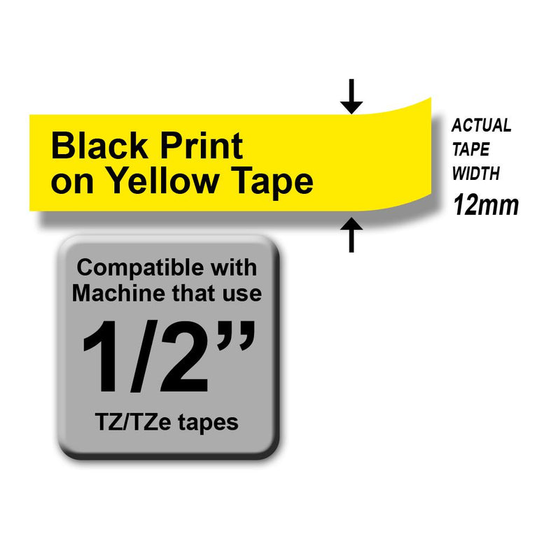 Brother TZE-631 Black on Yellow 12mm Labelling Tape (100% Original)
