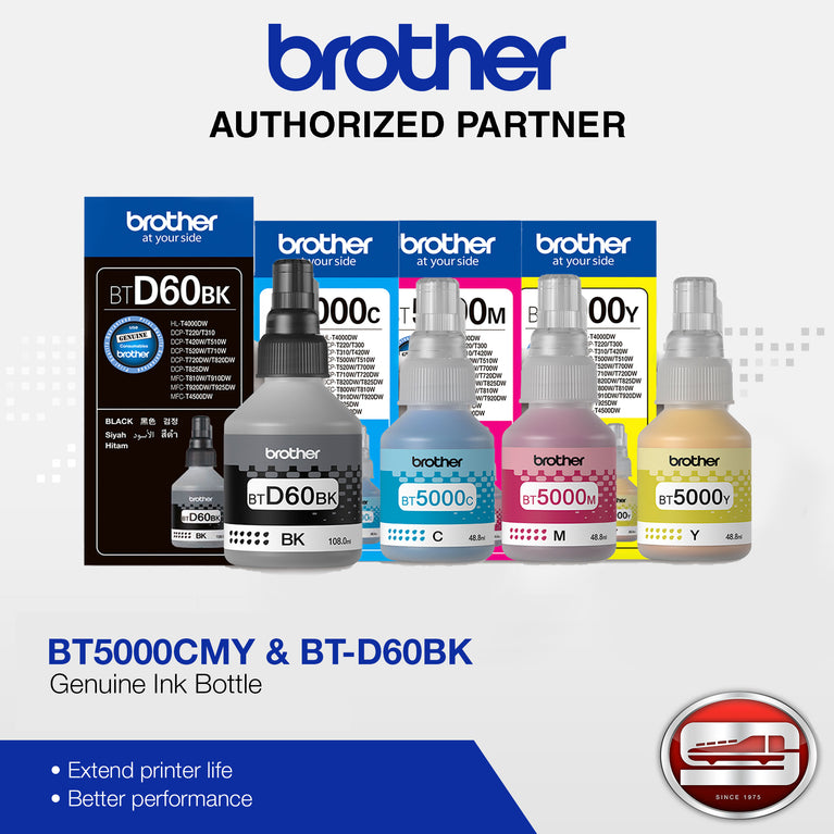 Brother BT-5000 CMY BTD60BK 100% Original Set of Ink