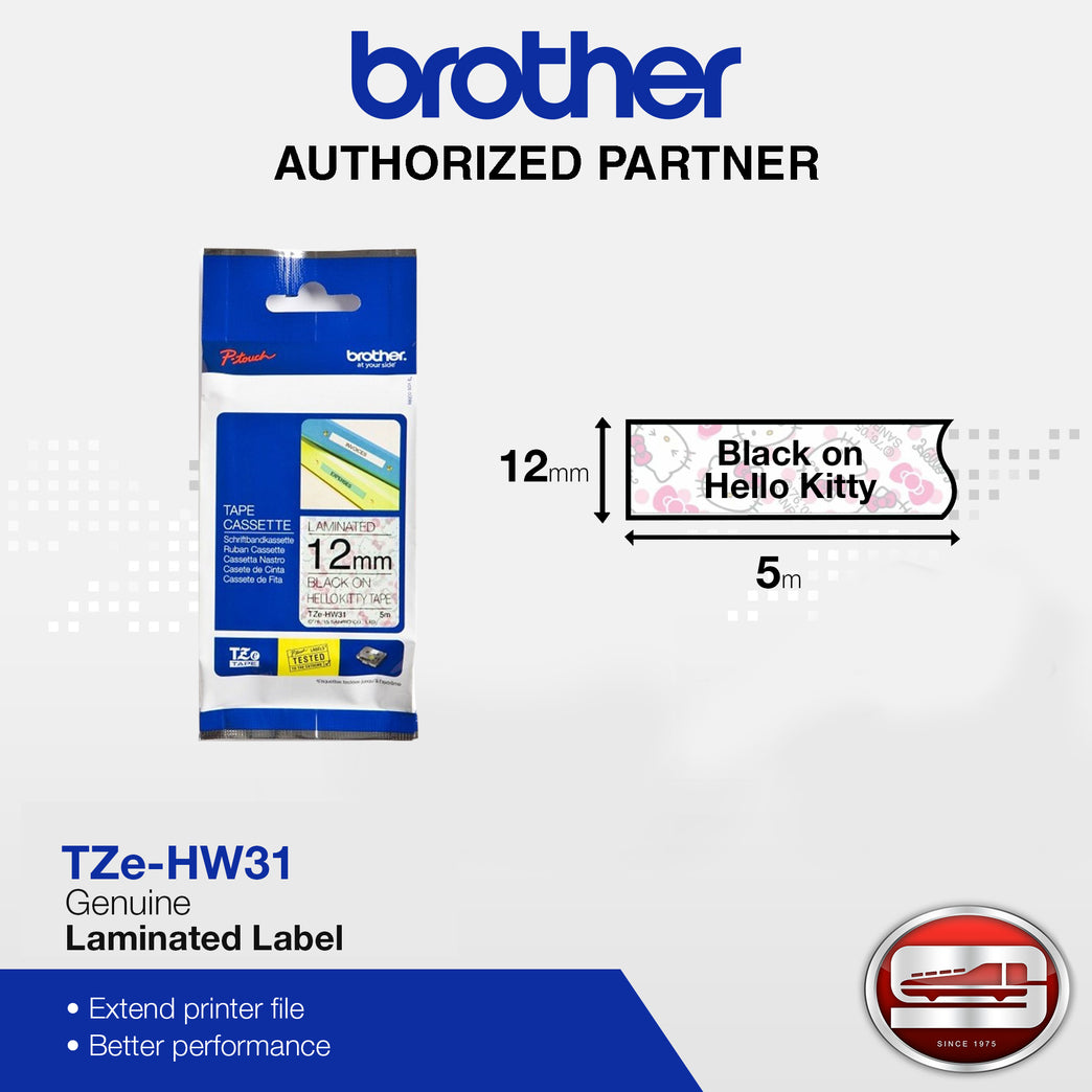 Brother TZe-HW31 Black on Hello Kitty Labelling Tape (100% Original)