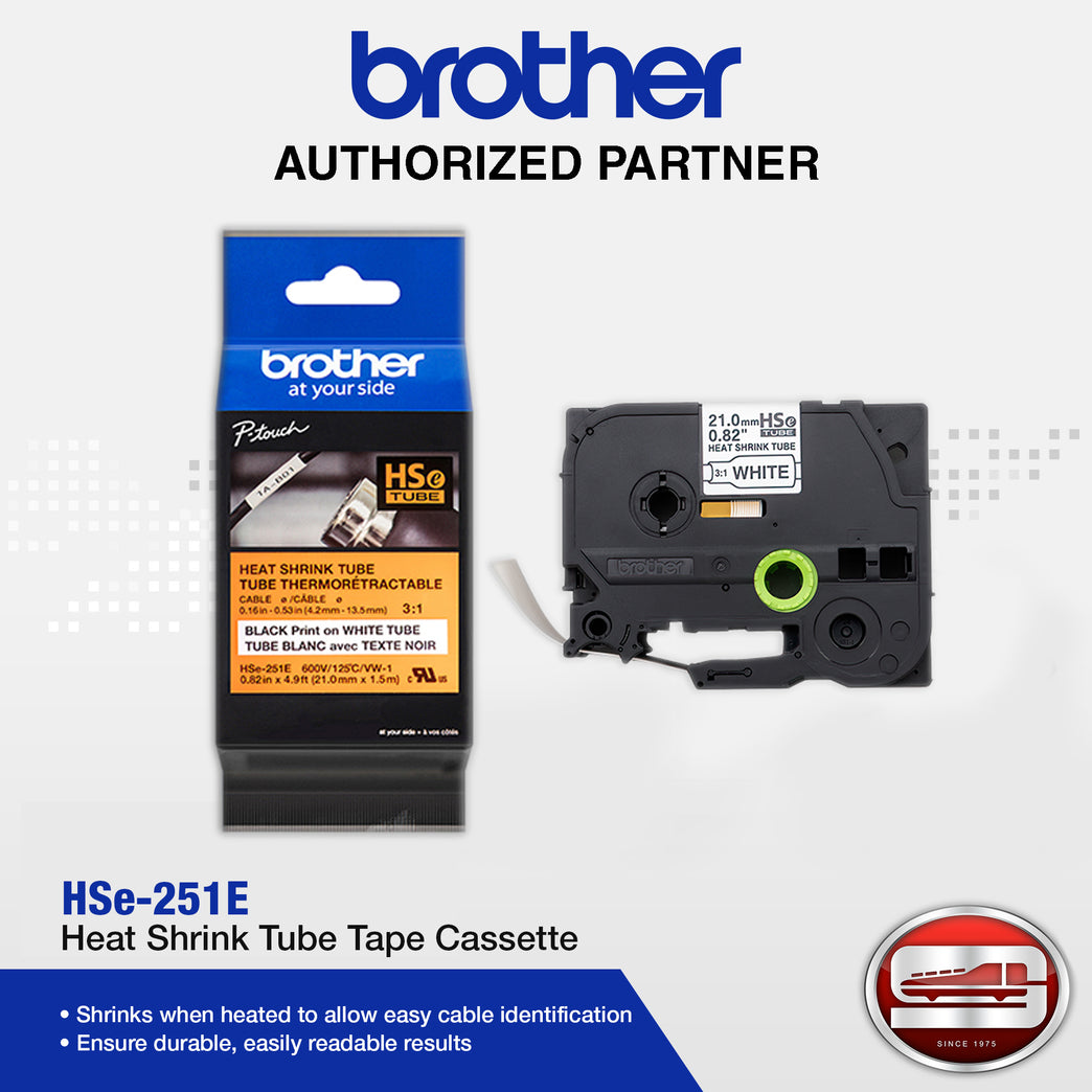 Brother HSe-251E Black on White 21mm Tape Cassette (100% Genuine)